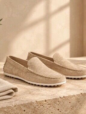 Zara Man Casual Split Suede Leather Loafers - Camel Brown / White Sole